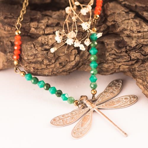 Collar Libélula | COLIBE | Collares, de Libélulas, de Jaspe, Pátina, Bohemios, de bronce