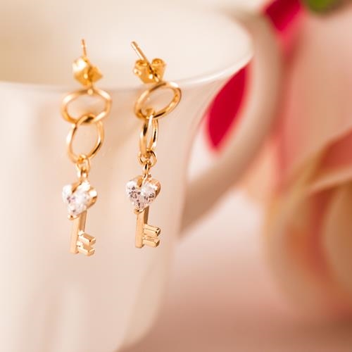 Pendientes LLave y Brillante | PNLLYB | Pendientes, de Aros, de Oro, de Llaves, de brillantes, para Novias, Boda