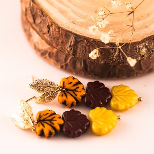 Pendientes Fall Oro | PNFAOR | Pendientes, de hojas, largos, amarillos, naranjas, oro