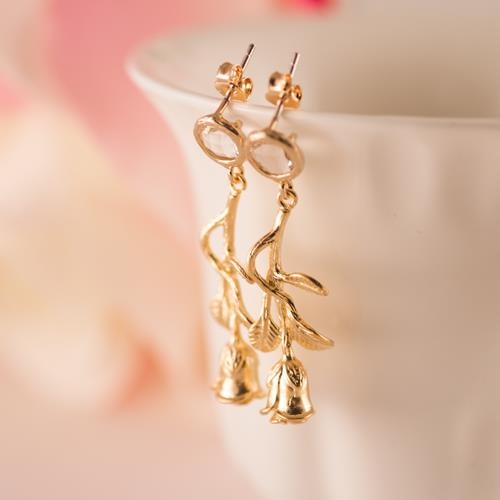 Pendientes Rosa de Oro Cristal | PNROCR | Pendientes, Para novias, de boda, Largos, de oro mate