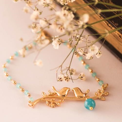 Pulsera Pajaritos Aguamarina | PLPAAG | Pulseras, de oro, de aguamarinas, azules, azul