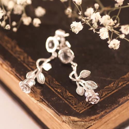 Pendientes Rosa de Plata | PNRODP | Pendientes, de Novias, para Bodas, Plata