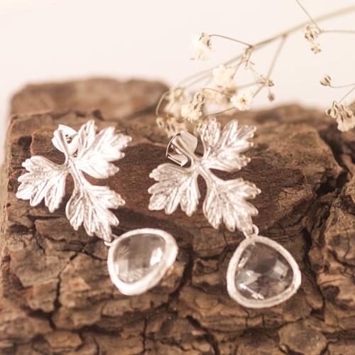 Pendientes Hoja de Abril Plata | PNHABP | Pendientes, de Novias, para Bodas, Plata, Hojas