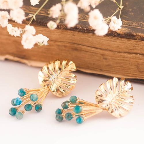 Pendientes Lago | PNLAGO | Pendientes, Largos, de Hojas, de Oro, Verdes