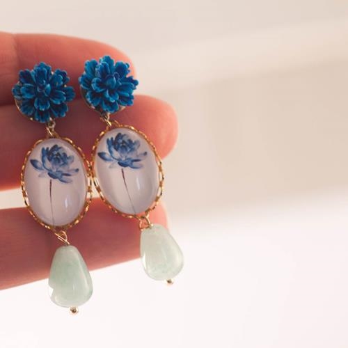Pendientes Dalia | PENDDA | Pendientes, de Novias, para Bodas, Aguamarina, Azul, Azules, Largos, de flores