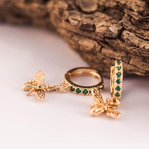 Pendientes Abeja Reina | PNABRE | Pendientes, de Aro, Verdes, Abejas, de oro