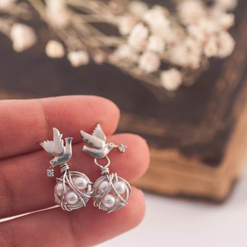 Pendientes Birds | PNBIRD | Pendientes, de Plata, de Perlas, para novias, de novias