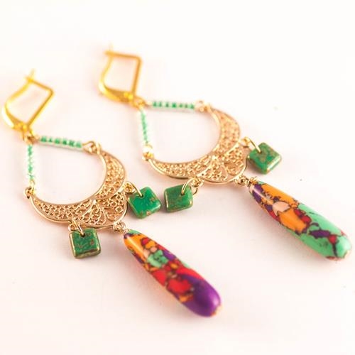 Pendientes Damasco | PNDAMA | Pendientes, Largos, de piedras, de oro, menta, verdes