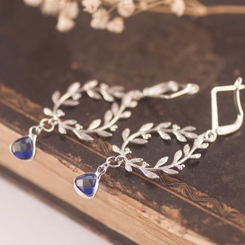 Pendientes Laurel Azul | PNLAAZ | Pendientes, de Plata, de Hojas, de novias, para boda