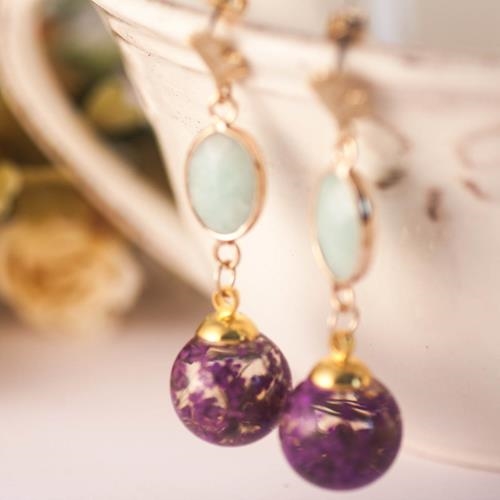 Pendientes Amazonita y Flores | PNAMFL | Pendientes, Largos, de Flores, de Amazonita, Azules, Morados, Oro