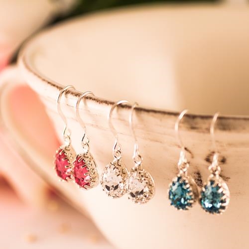 Pendientes Plata Lágrima de Cristal | PNPLLA | pendientes, de, para, bodas, plata de ley, azules, rosas, cristal, cristales, novias, blancos