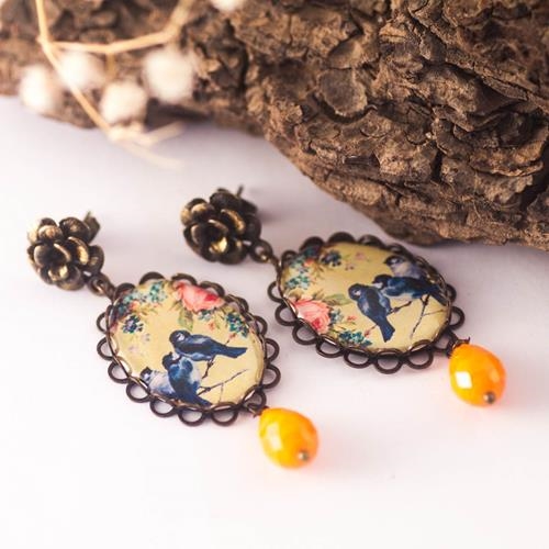 Pendientes Sparrow | PNSPAR | Pendientes, Largos, de Pajaros, Amarillos