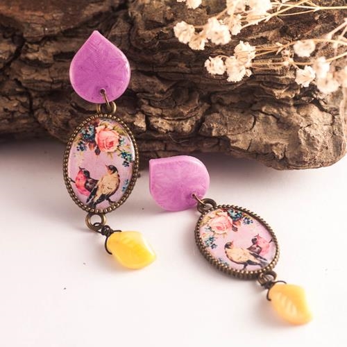 Pendientes Petirrojos | PNPETI | Pendientes, de Pajaros, Morados, Rosas, Largos