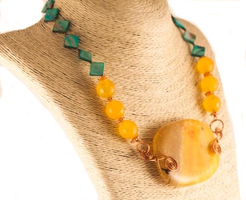 Collar Cobre Ethnic | COCOET | collares, de, caldedonia, calcedonias, agata, agatas, madreperla, amarillo, amarillos, verde, verdes, cobre