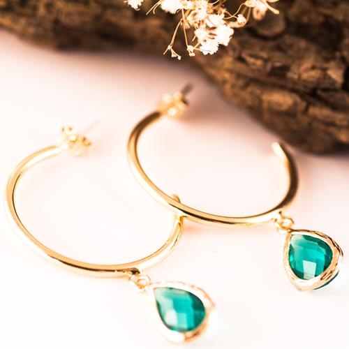 Pendientes Aros Esmeralda | PNARES | aro, aros, oro, plata de ley, verdes, cristal, cristales, pendientes, de