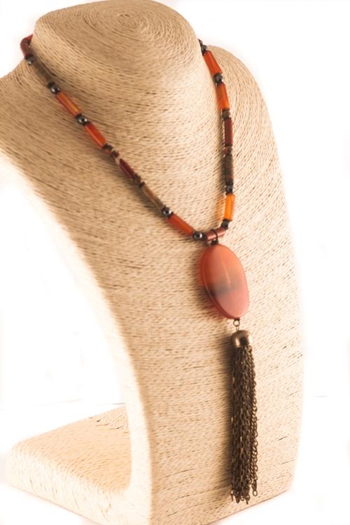 Collar Agata Borla | COAGBO | collares, de, hematites, agata, agatas, jaspe, marron, marrones, borla, borlas