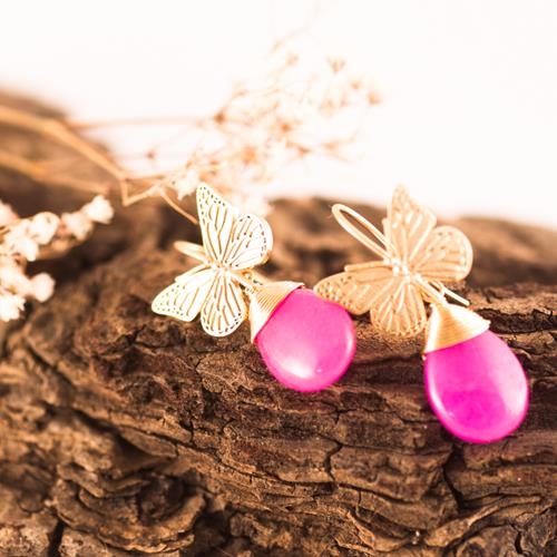Pendientes Mariposa Jade | PNMAJA | pendientes, de, jade, rosas, morados, mariposa, mariposas, oro