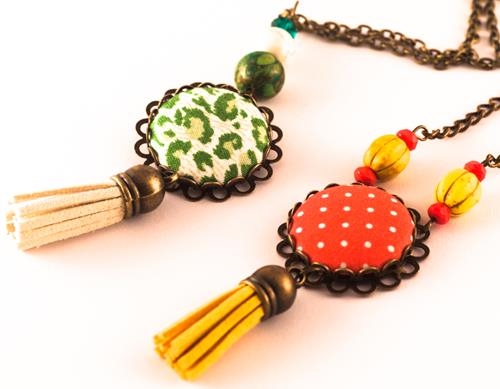 Collar Borla Verde | COBOVE | collares, de, verdes, leopardo, boton, borla, borlas, blanco, blancos