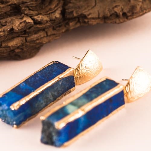 Pendientes Torre Azul | PNTOAZ | pendientes, de, azules, cuarzo, largos, oro, plata de ley, fiestas, para