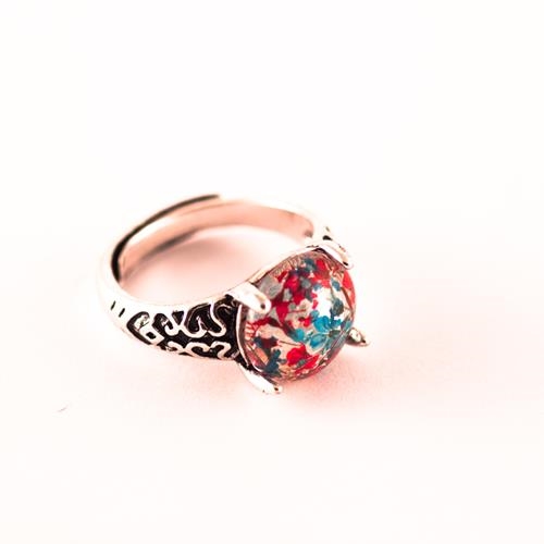 Anillo Ajustable Botánica rojo y azul | ANAJBOT | anillos, de flores, de flor, ajustable, ajustables