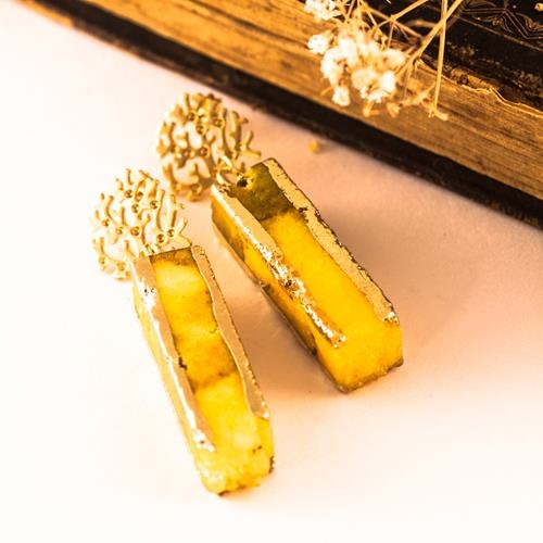 Pendientes Amarillos Arbol de la Vida | PNTOAR | pendientes, de, amarillos, cuarzo, arbol de la vida, largos, piedra, oro, plata de ley, fiesta